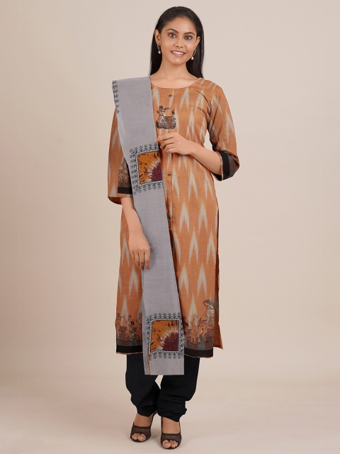 

Pothys Yellow & Black Printed Unstitched Dress Material