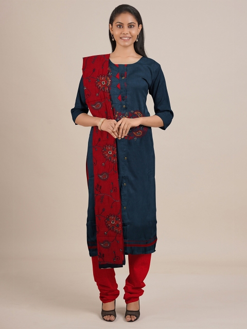 

Pothys Green & Red Embroidered Unstitched Dress Material
