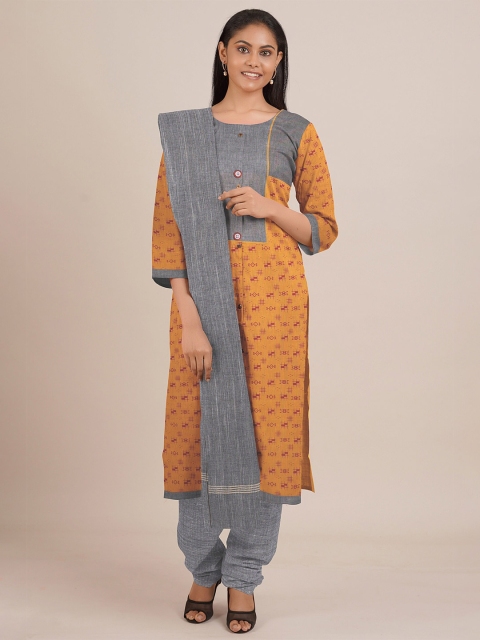 

Pothys Mustard & Grey Printed Unstitched Dress Material
