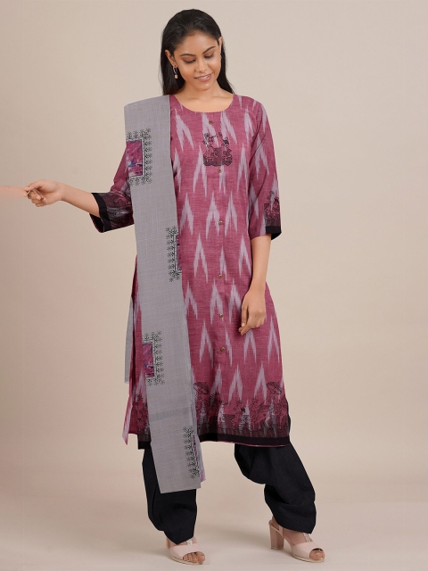 

Pothys Pink & Grey Printed Unstitched Dress Material
