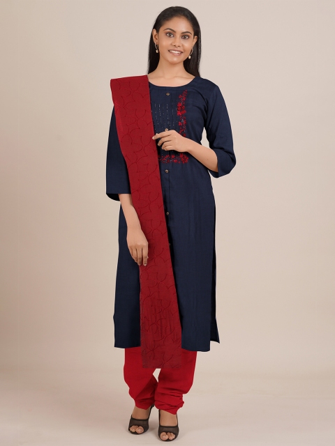

Pothys Navy Blue Embroidered Unstitched Dress Material