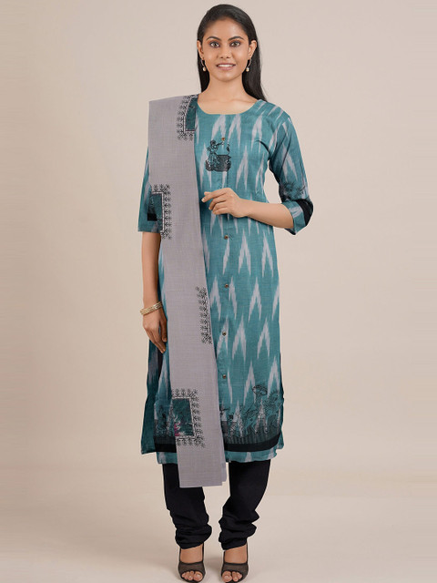 

Pothys Blue & Grey Printed Unstitched Dress Material