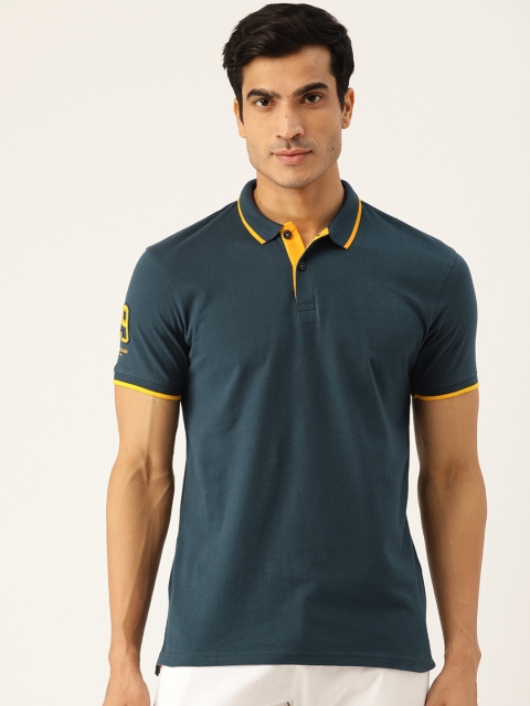 

Peter England Men Navy Blue Cotton Polo Collar Applique Slim Fit T-shirt