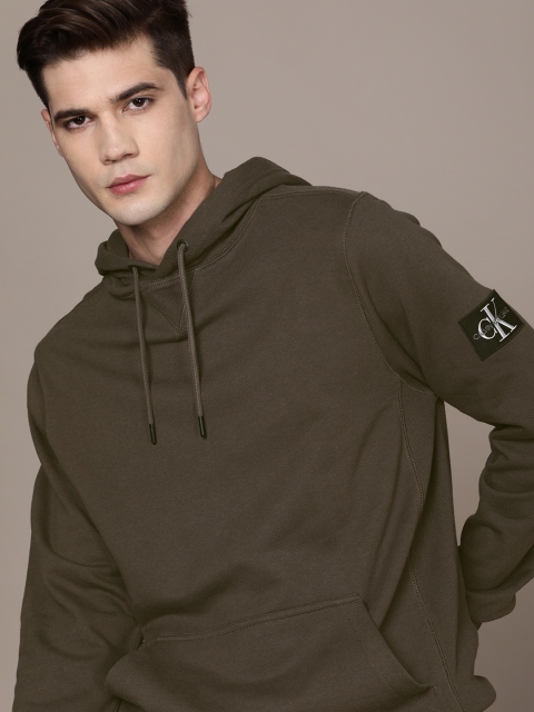 

Calvin Klein Jeans Men Olive Green Solid Hooded Sweatshirt