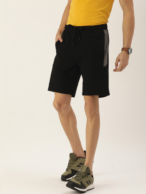 

Peter England Men Black Solid Regular Shorts With Side Stripes
