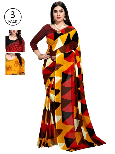 

KALINI Pack of 3 Printed Sarees, Multi