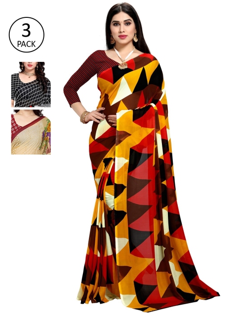 

KALINI Women Pack Of 3 Poly Georgette Printed Sarees, Multi