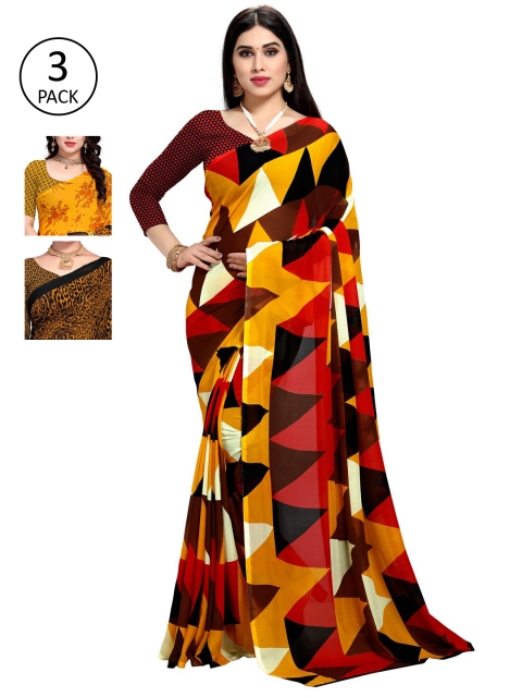 

KALINI Pack Of 3 Red & Yellow Saree