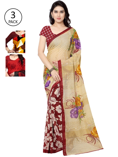 

KALINI Pack Of 3 Printed Saree, Red