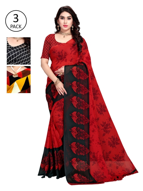 

KALINI Women Pack of 3 Poly Georgette Printed Sarees, Multi