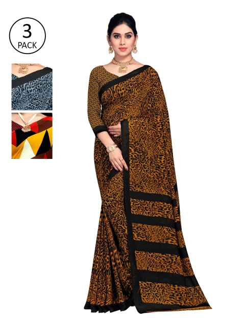 

KALINI Brown & Blue Pack of 3 Saree