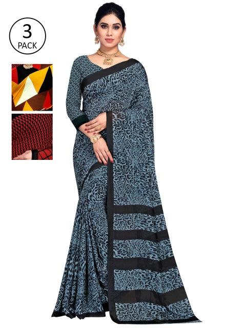 

KALINI Pack of 3 Printed Poly Georgette Sarees, Multi