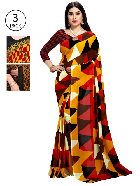 

KALINI Pack Of 3 Red & Yellow Saree