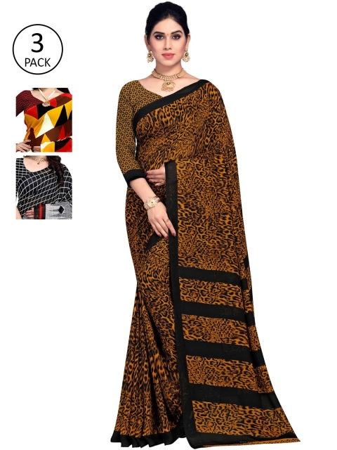 

KALINI Pack Of 3 Printed Saree, Mustard