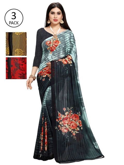 

KALINI Set of 3 Poly Georgette Saree, Multi