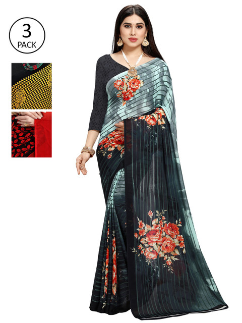 

KALINI Set of 3 Poly Georgette Saree, Multi