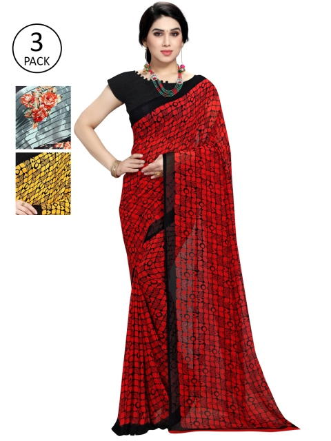 

KALINI Pack Of 3 Red & Yellow Saree