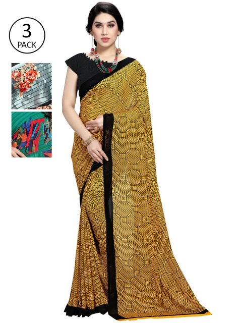 

KALINI Women Pack Of 3 Printed Saree, Green