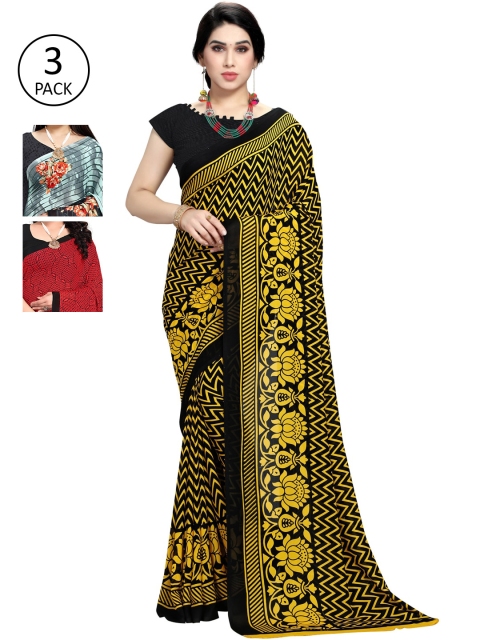 

KALINI Pack Of 3 Printed Saree, Blue