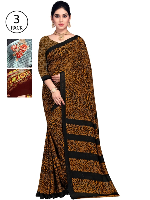 

KALINI Pack Of 3 Printed Saree, Brown