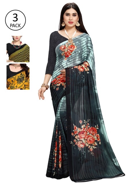 

KALINI Set of 3 Poly Georgette Saree, Multi