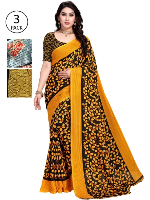 

KALINI Pack Of 3 Printed Saree, Grey
