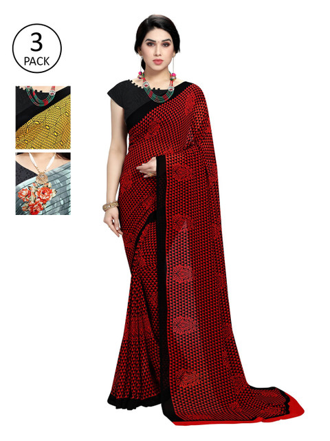 

KALINI Pack Of 3 Printed Sarees, Yellow