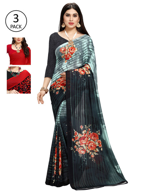 

KALINI Pack Of 3 Printed Saree, Red