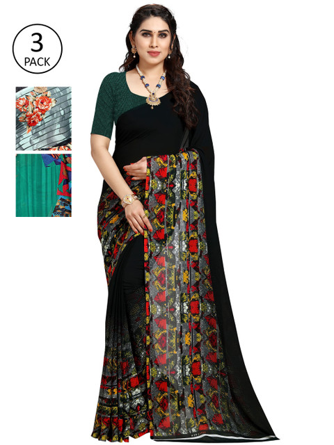 

KALINI Women Pack Of 3 Printed Saree, Teal