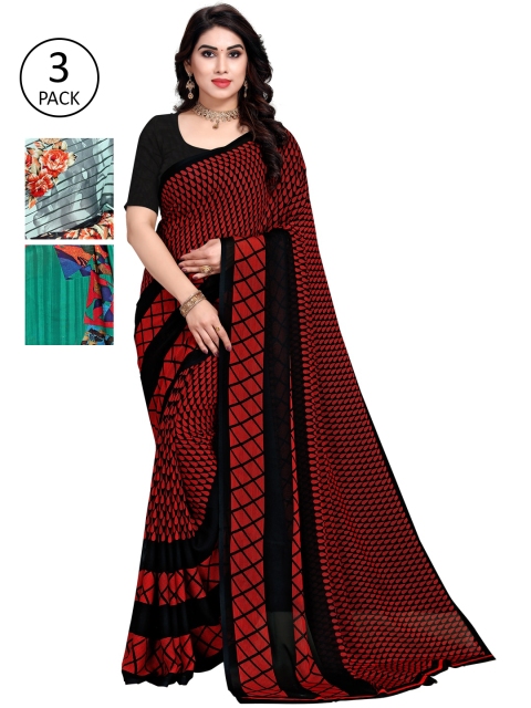 

KALINI Pack Of 3 Printed Saree, Red