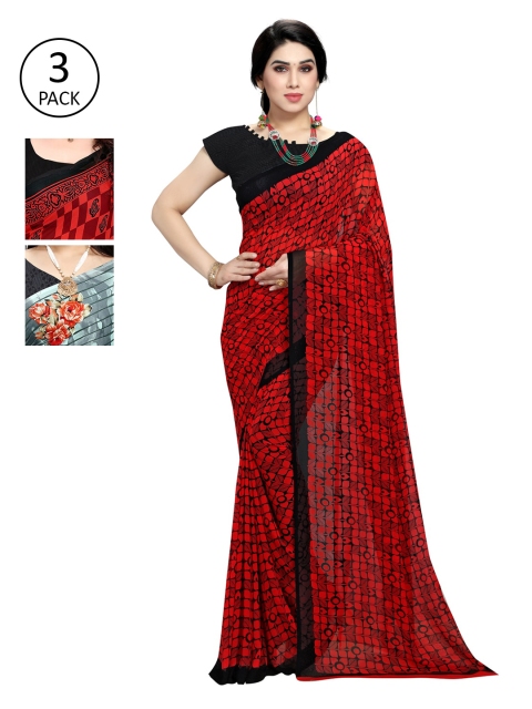 

KALINI Women Pack Of 3 Poly Georgette Printed Sarees, Multi
