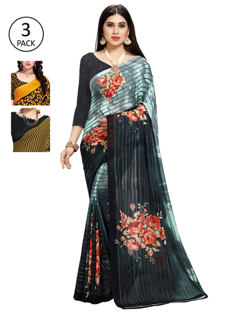 

KALINI Women Pack Of 3 Poly Georgette Printed Sarees, Grey