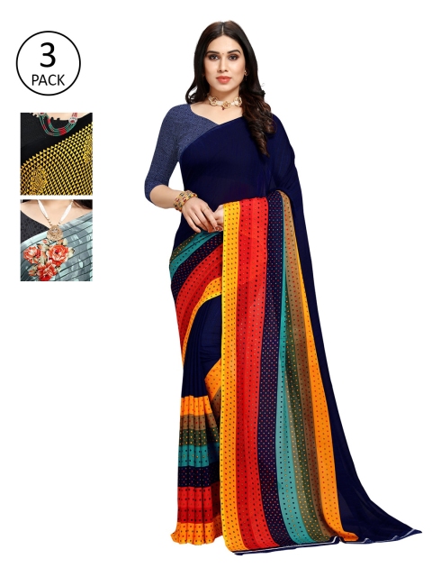 

KALINI Pack Of 3 Printed Saree, Blue