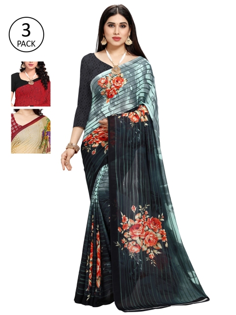 

KALINI Pack Of 3 Multicoloured Printed Sarees, Grey