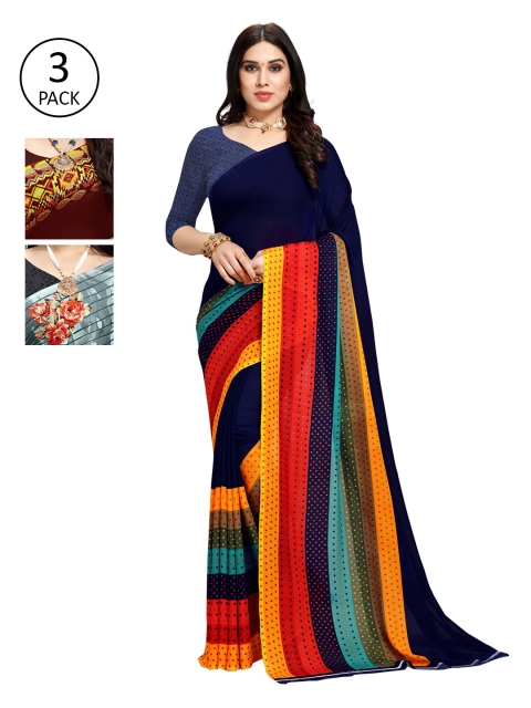 

KALINI Pack Of 3 Multicoloured Printed Sarees, Brown