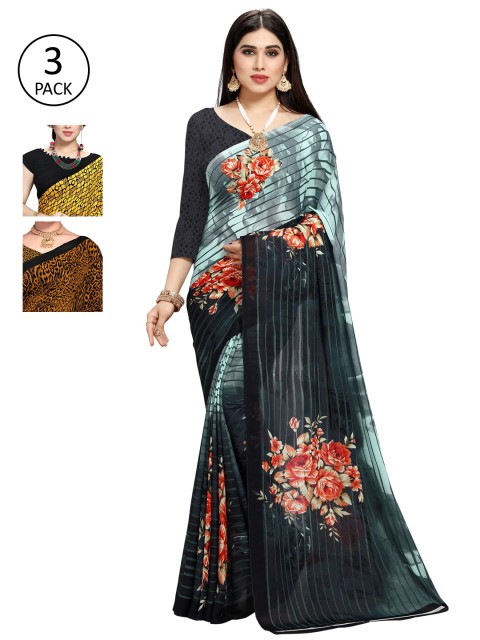 

KALINI Women Pack Of 3 Printed Saree, Grey