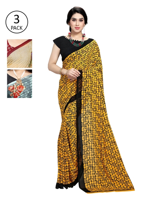 

KALINI Pack Of 3 Printed Saree, Yellow