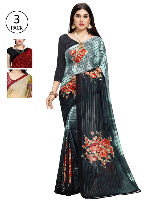 

KALINI Pack Of 3 Printed Saree, Red
