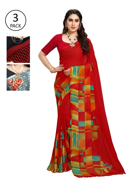 

KALINI Pack Of 3 Printed Saree, Red
