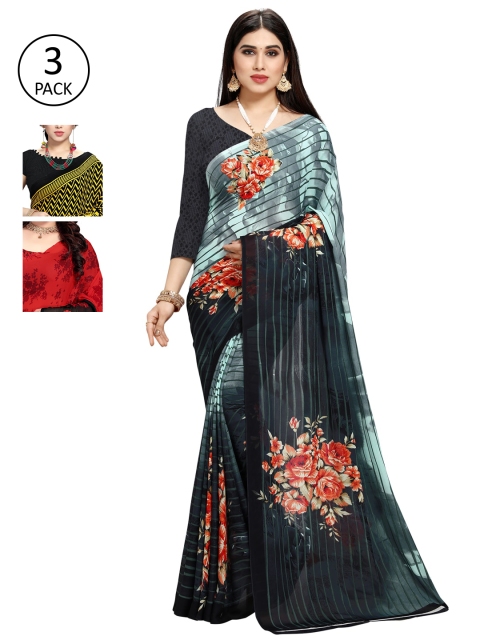 

KALINI Pack Of 3 Printed Saree, Grey