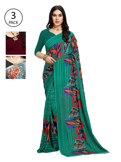 

KALINI Women Pack Of 3 Printed Saree, Maroon