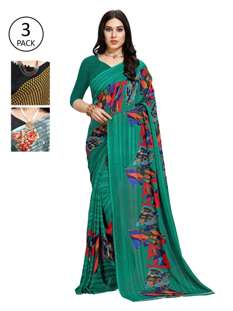 

KALINI Pack Of 3 Printed Saree, Blue