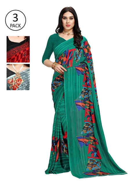 

KALINI Pack Of 3 Printed Poly Georgette Sarees, Grey