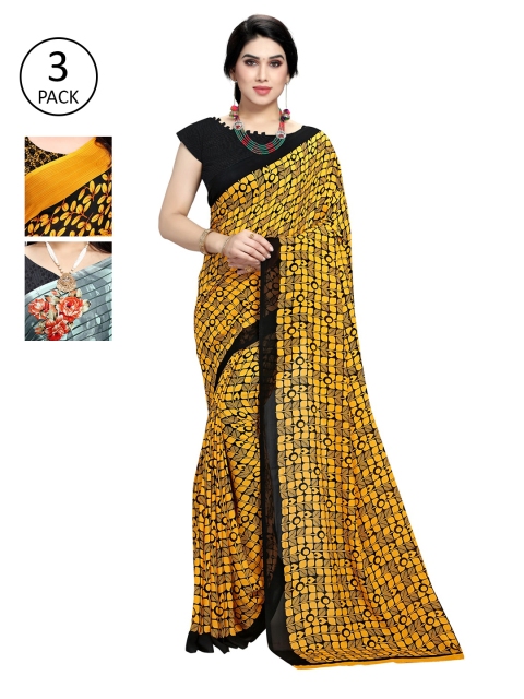 

KALINI Pack Of 3 Printed Saree, Black