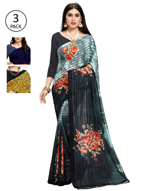 

KALINI Women Pack Of 3 Printed Saree, Grey
