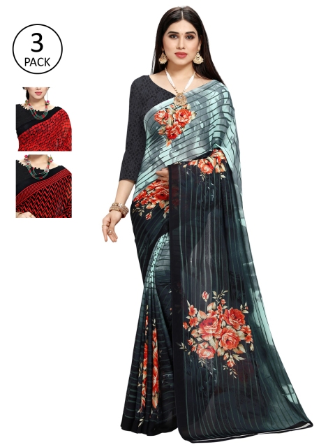 

KALINI Pack Of 3 Printed Saree, Red