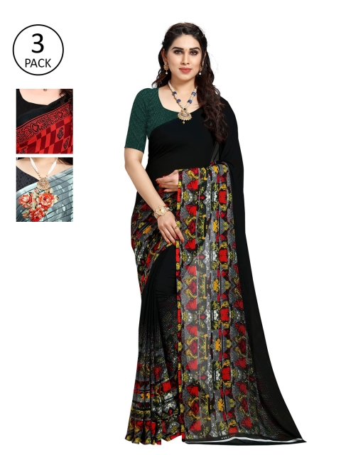 

KALINI Pack Of 3 Printed Saree, Black