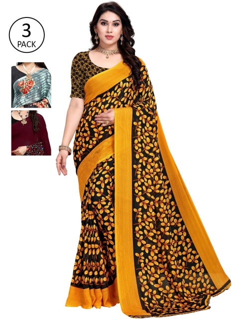 

KALINI Women Pack Of 3 Printed Saree, Burgundy