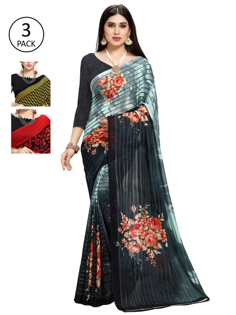 

KALINI Set of 3 Poly Georgette Saree, Multi