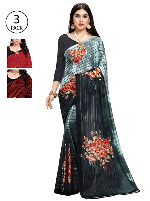 

KALINI Pack Of 3 Printed Saree, Grey